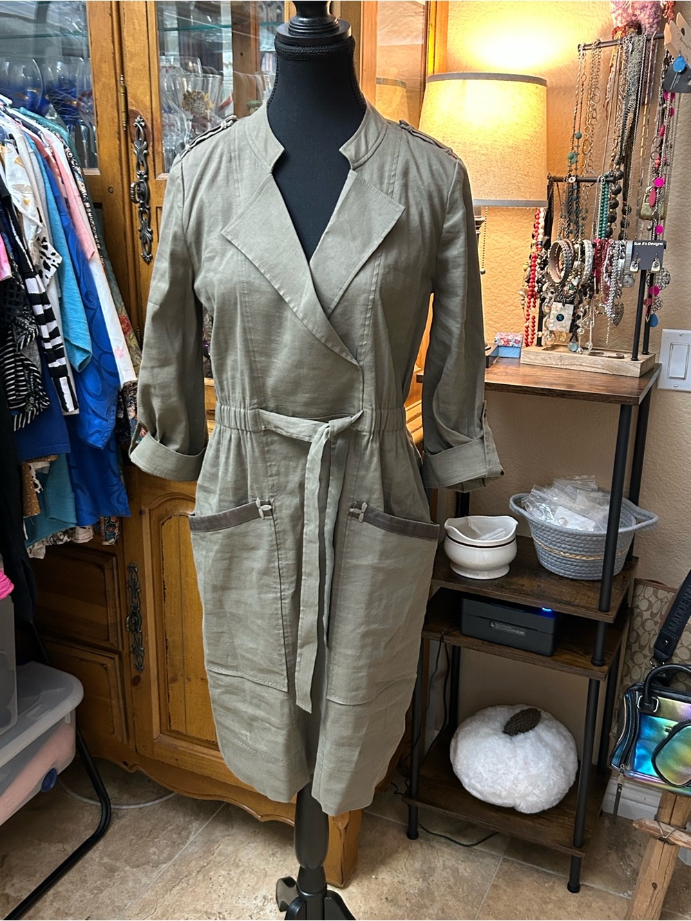 Elie Tahari Linen Blend Utility Safari Dress Sz 4
